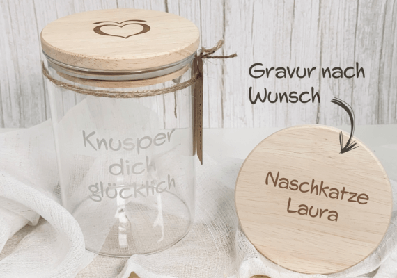 Gravierte Vorratsgläser mit Spruch Knusper dich glücklich